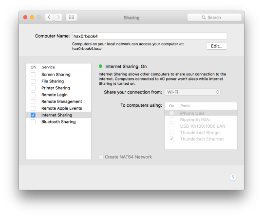 Internet Sharing on OS X